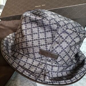 Gucci Patterned Bucket Hat in Dark Blue and Charcoal Grey